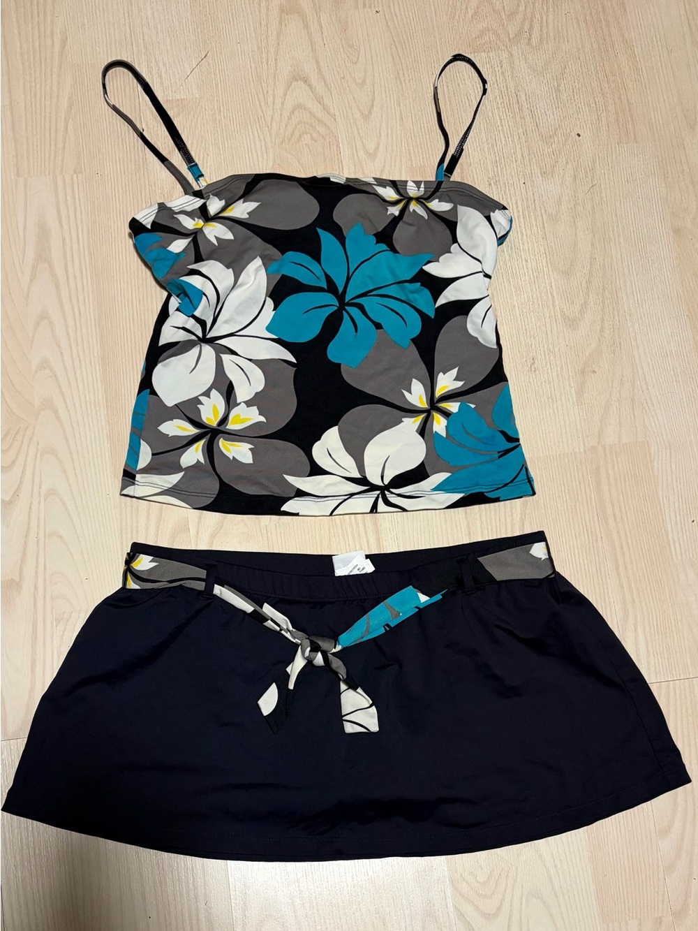 Jag Black Floral Tankini with Teal and Yellow Accents